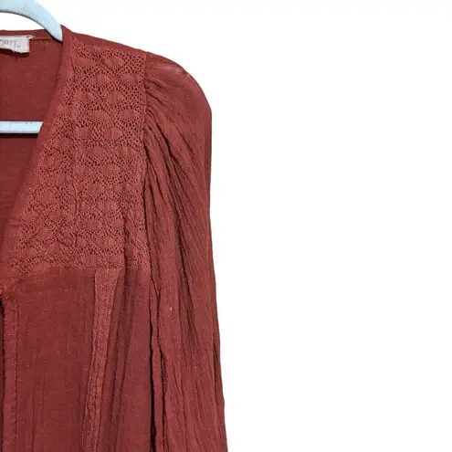 Jen's Pirate Booty Cardigan Womens XS Small Orange Fringe Boho Gauze Sweater