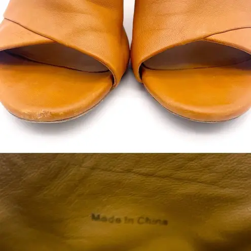 Vince  Heath Leather Peep Toe High Block Heeled Mule Cognac Brown Women’s Size 8