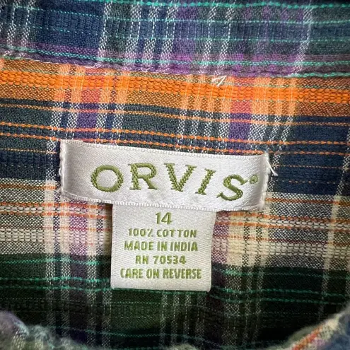 Orvis Women's Long Sleeve Button Up Indian Madras Plaid Shirt Size 14 Classic