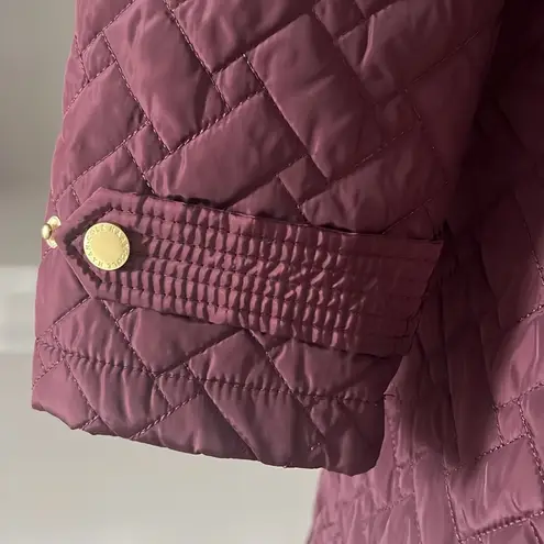 Cole Haan  Burgundy Quilted Long Jacket w/Brown Leather Trim, NO BELT XL $260