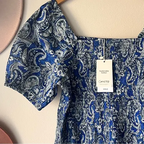 Mango MNG  Printed Ruched‎ Dress blue Womens SIZE LARGE NEW floral paisley garden - Image 6