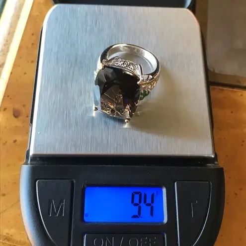 Genuine Smoky Quartz Chrome Diopside Sterling Silver Ring Size 7 Green