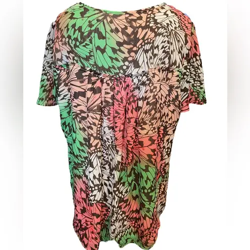 kim rogers  Plus Size Pink Green Fairy Hippie Boho Woodland Artsy Butterfly Top