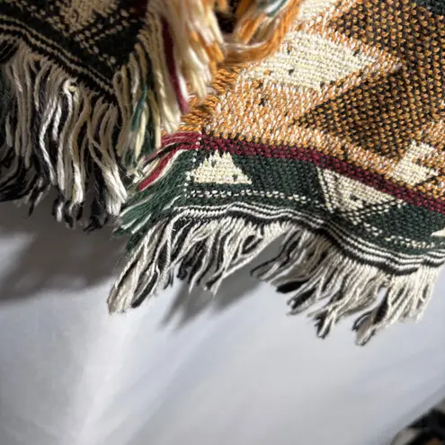 Southwest Fringe Blanket Coat Cardigan Womens Boho Open Sweater Aztec Print L Brown Size L