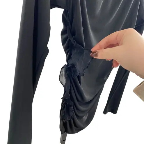 Dolce & Gabbana Y2K Long Sleeve Ruffle Side Top Black Semi Sheer Going Out Shirt