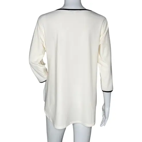 Sympli Tunic Top Womens 8 White Black Trim Minimalist Modern Casual Chic