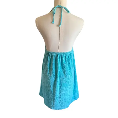 Y2K Terrycloth Halter Mini Dress Blue Size M