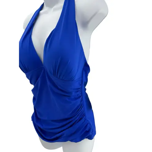 La Blanca Island Goddess Halter Tankini Swim Top Royal Blue 12 NWT Resort Beach