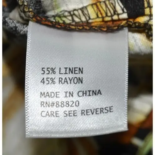 Panama Jack Women's XL Black Yellow Floral Blouse Top Linen Blend Keyhole Neck