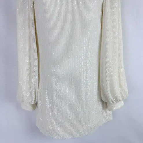 Alexis  Lunia Ivory Cream Sequined Shift Mini Mock Neck Long Sleeve Dress Size XS