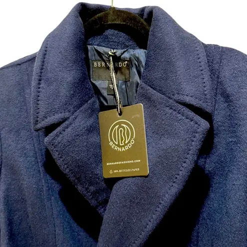 Bernardo Belted Wool Blend Longline Coat - Deep Navy Size M