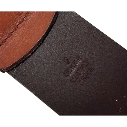 Brown Leather Belt Bronze Conchos & Brass Double Ring Buckle small s Long Adjust