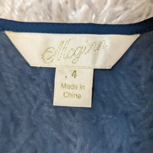 McGinn Sheer Cropped Ruffled Shoulder Top Teal and Cream Size 4