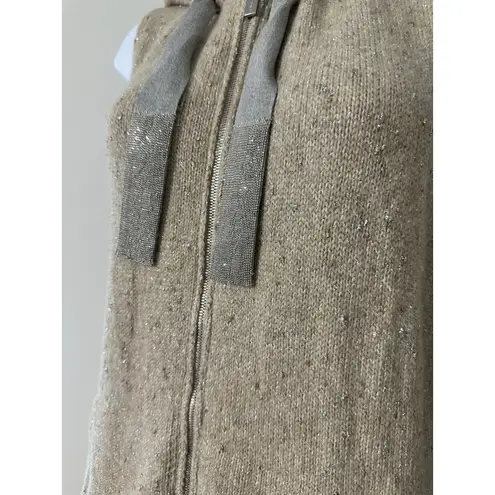 FABIANA FILIPPI Knitted Vest With Drawstring Hood Cashmere EUC Size M Tan Size M
