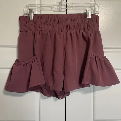 NWT BMJL Flowy Running Shorts Ruffle Hem Elastic Waist Pockets Mauve Size L Purple Size L