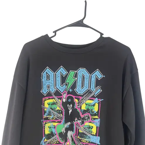 AC/DC ACDC Women's Size Medium Black Neon Band Tee Graphic Crewneck Sweater