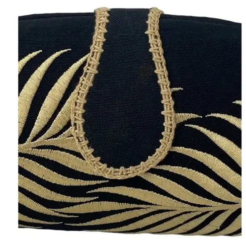 Black & Gold Hard Shell Embroidered Shoulder Bag Cross Body Purse & Chain Strap