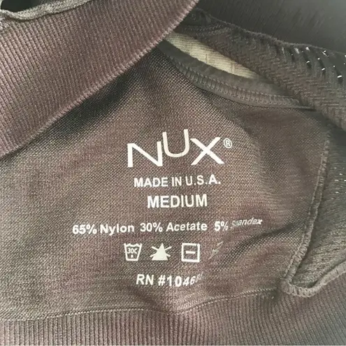 New NUX Racerback Sports Bra High Neck Shredded Cutout Halter Black Gray Medium