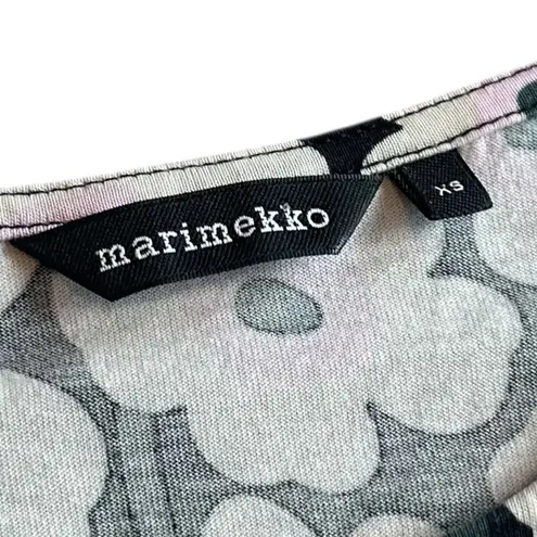 Marimekko Unikko Floral Print Stretch Dress Knit Short Sleeve Size XS Women's Black