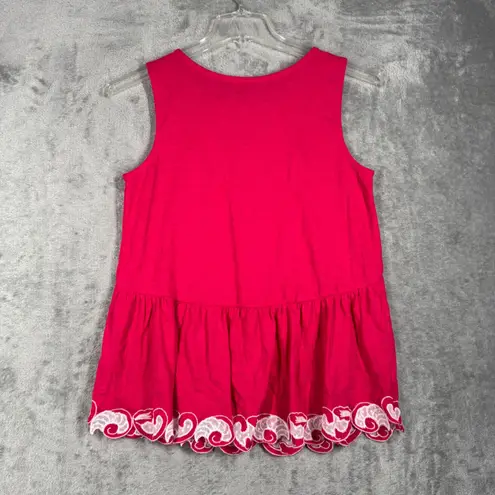 Soft Surroundings Tank Top Embroidered Sleeveless Casual Pink White Womens XS