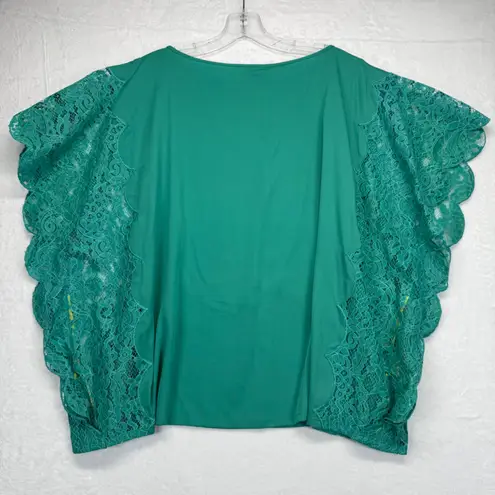 Catherine Malandrino Silk Lace Sleeve Tunic Top Green Aloe Vera Size 2