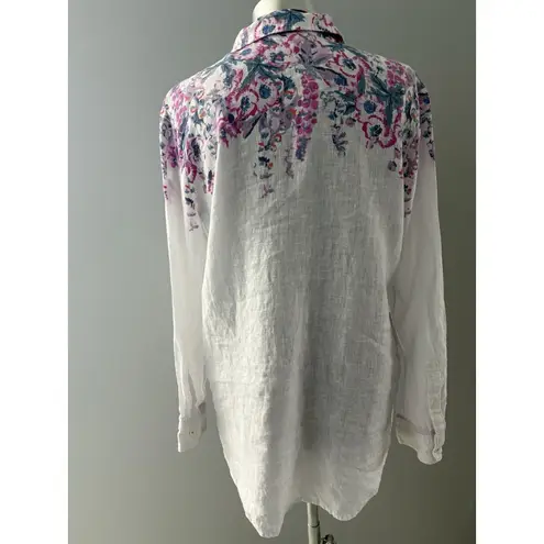 Joules Linen Shirt 8 White Floral Jeanne Print Lightweight Beach Lagenlook