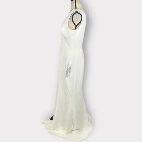 Dress the Population  Sandra Trumpet Gown Dress Women's Med White Plunge Maxi NWT