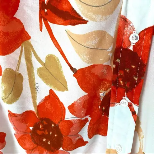 Vintage Vera Neumann 70s Disco Butterfly Collar Floral Button Down Blouse small White