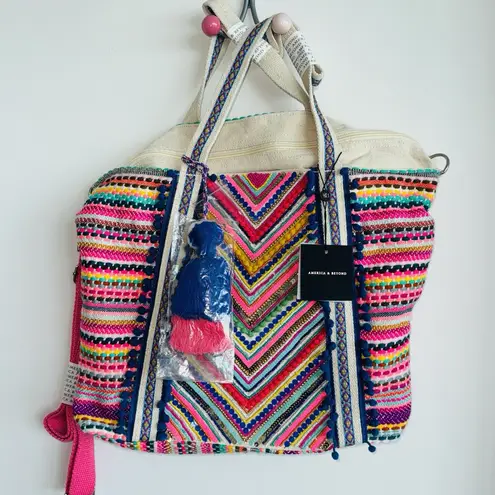 NEW America & Beyond Embellished Handcrafted Tote Bag Travel Beaded Boho Chic