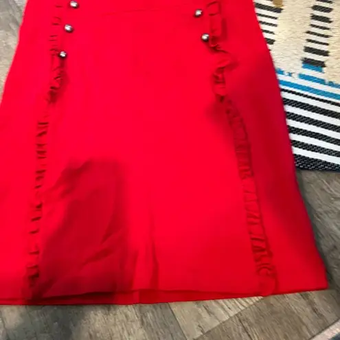 Red Pencil Stretchy Pull On Ruffle Skirt Love Scarlet Size L Red Size L