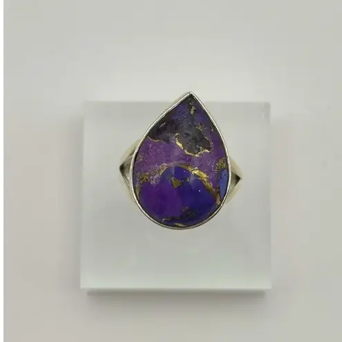 Handmade Purple Mojave Turquoise Pear Shape Sterling Silver Ring Size 9.25