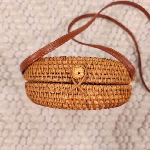 Round Rattan Crossbody Purse Natural Brown