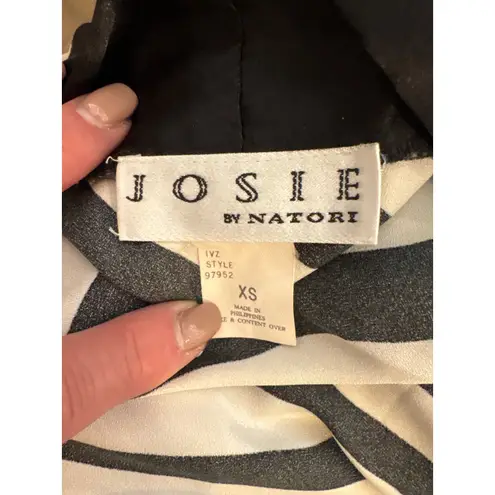 Josie by Natori Zebra Print Silk Kimono Robe Slip Dress Set Womens XS Black