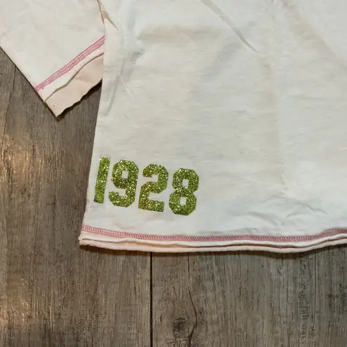 Y2K Disney Tokyo Tigers V Neck Long Sleeve T Shirt Top Glitter Pink Stitch S White