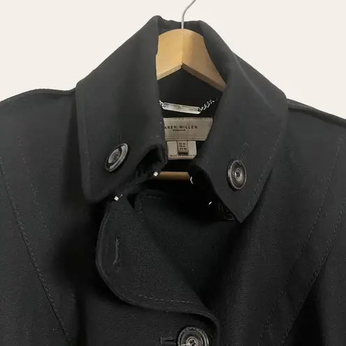 Karen Millen Black Wool Blend Single Breasted Belted Trench Coat Size 8