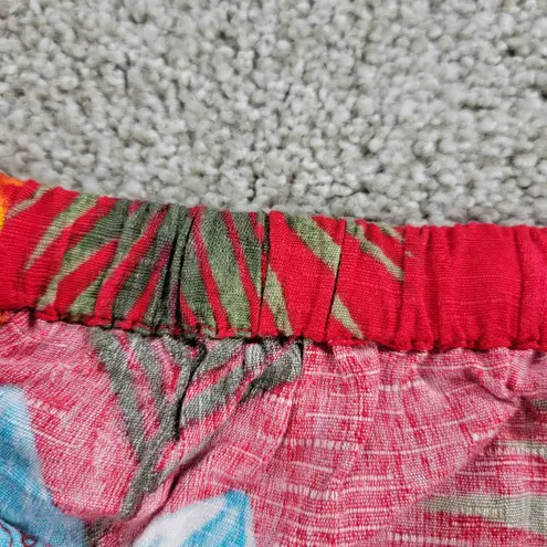 Vintage Hawaiian Pants 12/14P Red Floral Hibiscus Tropical Beach Lounge Pull On Size 12P