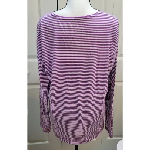 kim rogers Sz L Cotton Spandex Striped Purple Scoop Neck Long Sleeve Ribbed Tee