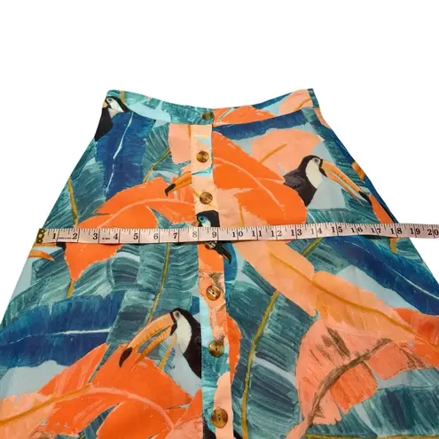 Farm Rio NWT Plantage Rio Toucan Forrest Midi Skirt Button Tropical Button XS