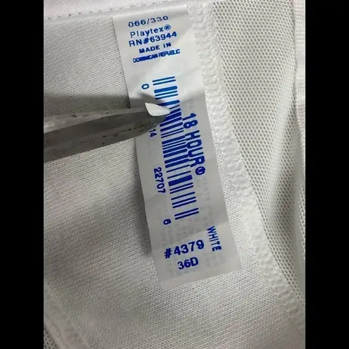 Playtex , 18 Hour White Bra, Sz 36D, No Underwire, Hook & Eye front closure,