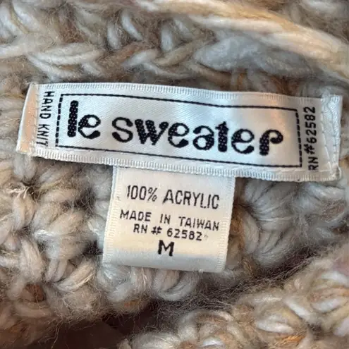 Vintage 80s Le Sweater Hand Knit Zip Up Sweater Jacket Tan Size M