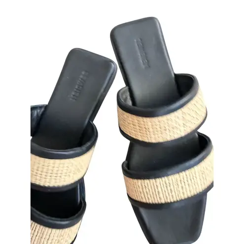 BEMBIEN Paloma Slide Straw Black Leather Sandals Size 37 / US 6.5