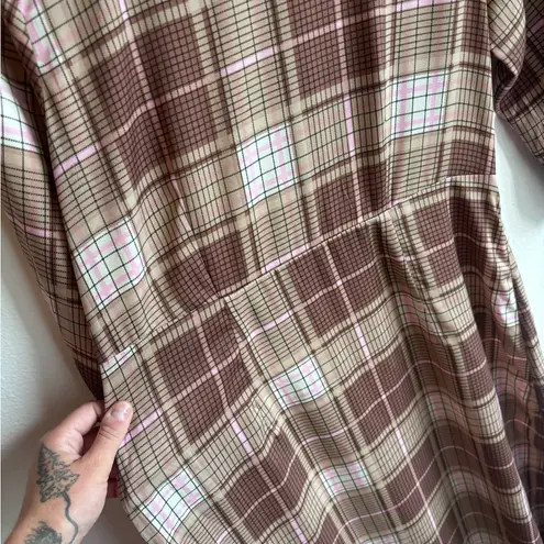 ICHI Oversized Seersucker Tartan Plaid Dress Women’s Size Small
