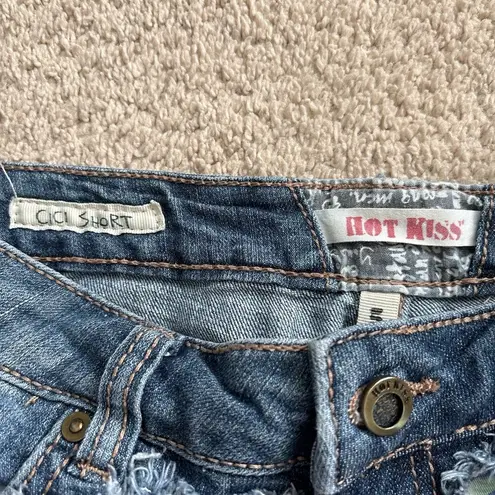 Hot Kiss Blue and Orange Cartoon Print Jean Shorts