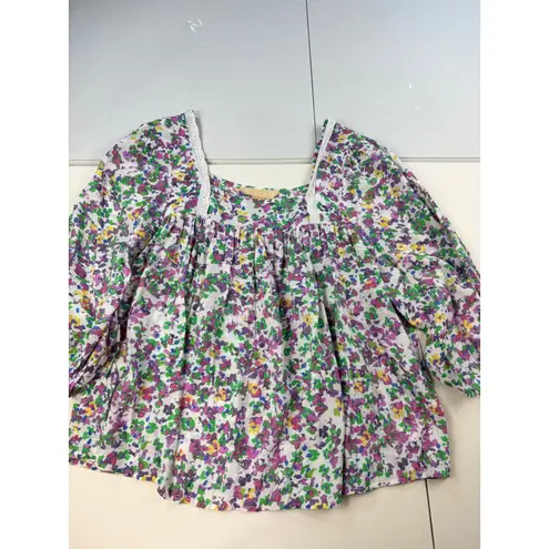 Hope & Harlow Floral Print Square Neck Long Sleeve Blouse Top L White Size L