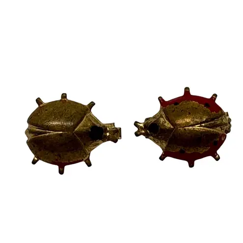 1960s Vintage 2 Ladybug Brooch Pins Gold Tone Red Accent Insect Bug Jewelry