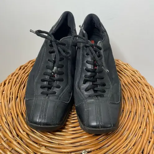 Prada  Shoes‎ Black Metal Sneakers Suede Leather Rare Women's Shoes Size 7 Us 37