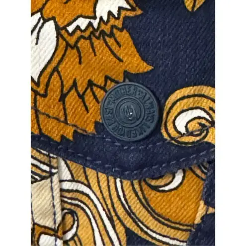 MOTHER The Puffy Wrapper Floral Denim Jumpsuit Flowers in Her Hair L Tan Size L