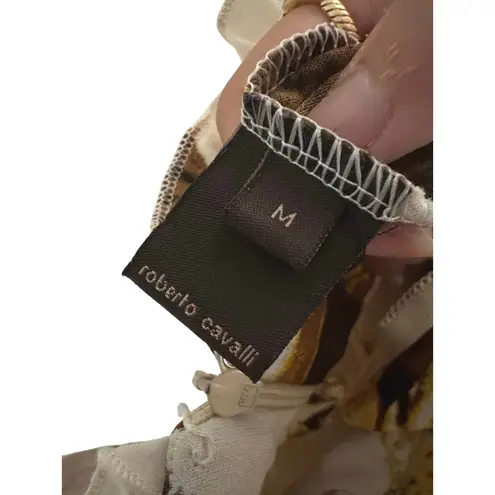 Roberto Cavalli Vintage Chain Print Slip Dress Size M Gold Baroque Y2K Runway