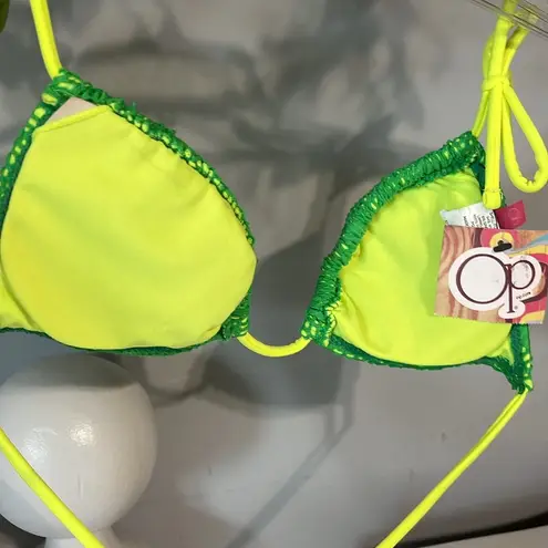 OP Lime Green Crochet Bikini Triangle Neon Yellow Straps Womens Small New