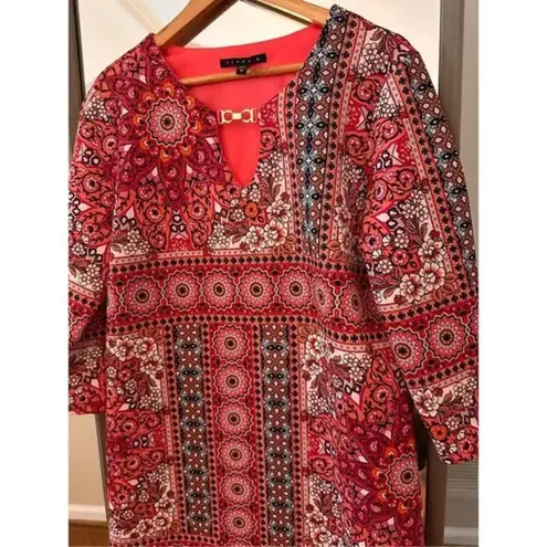 Tiana B Red Navy Silk Garden Tunic Pullover Top Size 10